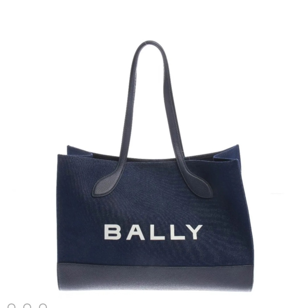 Bally Navy Blue Canvas leather logo tote